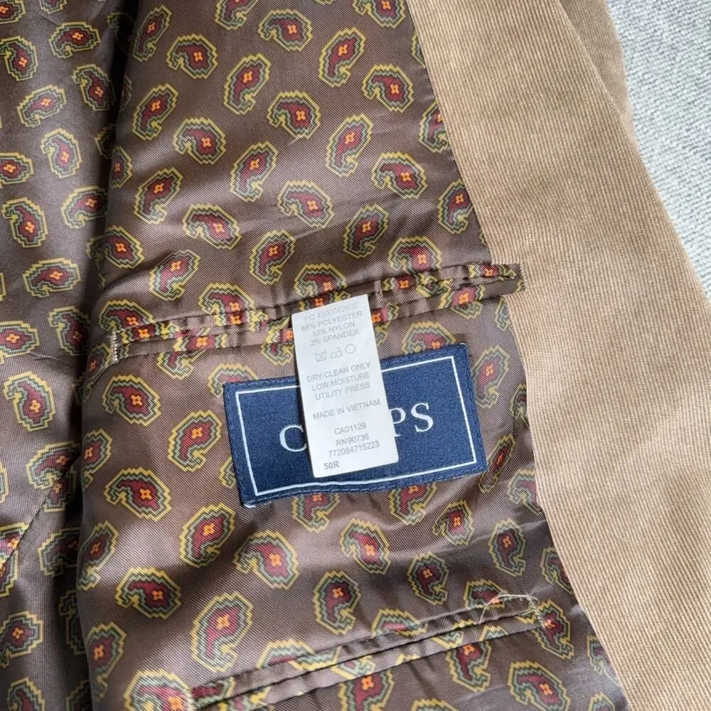 Chaps Mens 50R Tan Corduroy Blazer Sport Coat Paisley Lined 2 Button